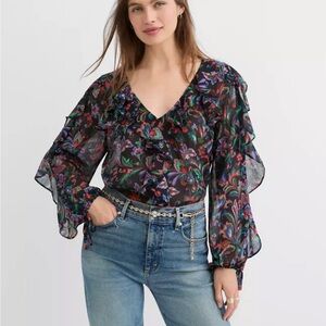 NWT Loft Petite small Floral Ruffle Tie Cuff Blouse sz SP